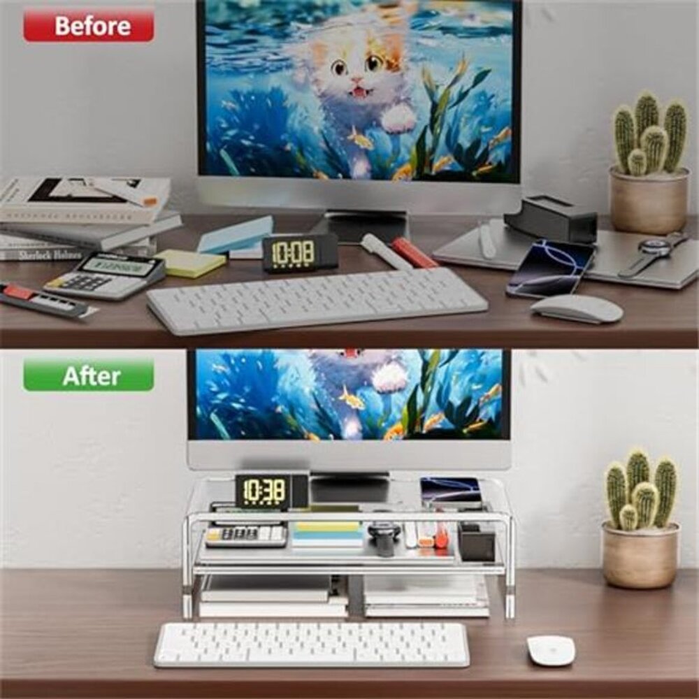 Clear Acrylic Monitor Stand Riser Desk Organizer Shelf Computer Laptop Storage - Picture 4 of 6